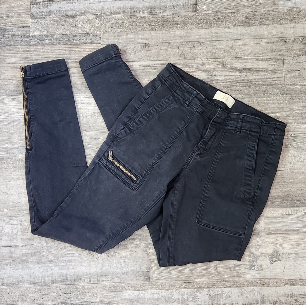 Zara Basic Denim Dept. Womens Black Slim Cit Pants with Zipper Cuff
